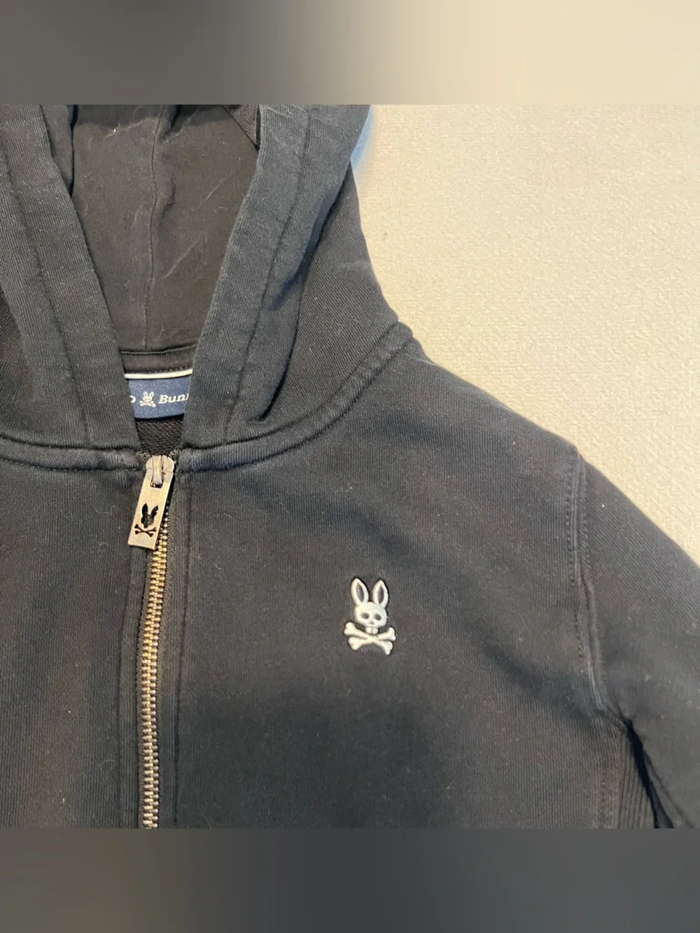 Psycho Bunny Kids Black Full Zip Fleece Hoodie Logo Pockets Size S 7-8